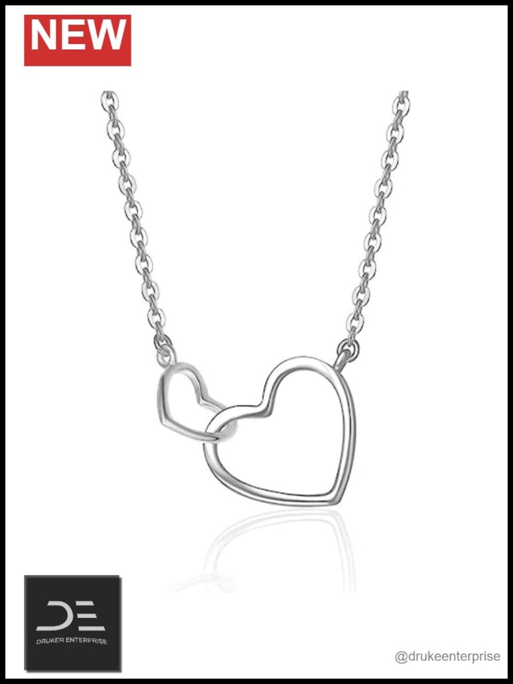 14K Gold Pendant Necklace Double Heart Dainty Fine Jewelry